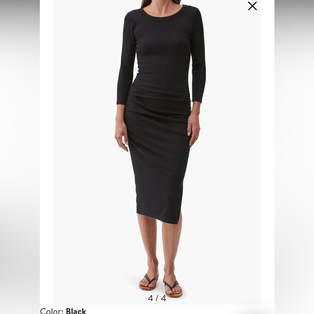 Michael Stars Christina Ribbed Knit Mid Length Sleeve Midi Dress Black Size M